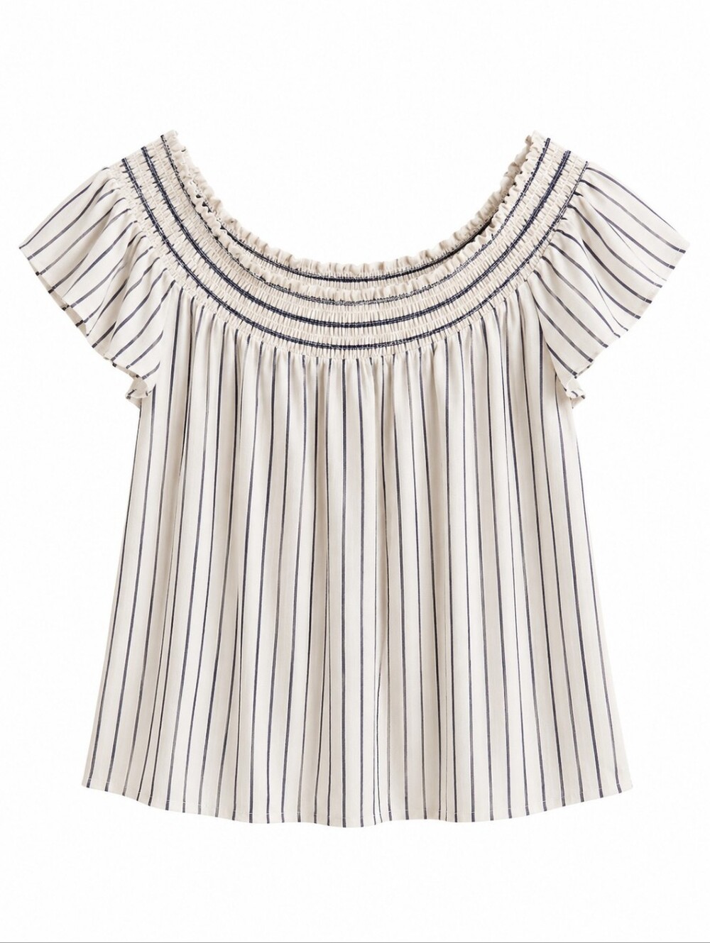 American Eagle Outfitters Striped Off-Shoulder Top - Cream And Navy XL
